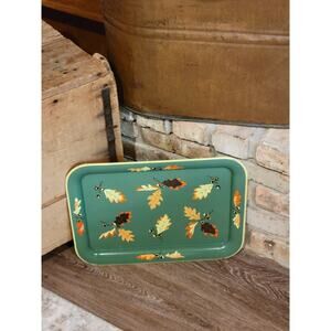 Vintage Oak Leaf Autumn Green Metal Serving Tray, Lap TV Autumn Decor